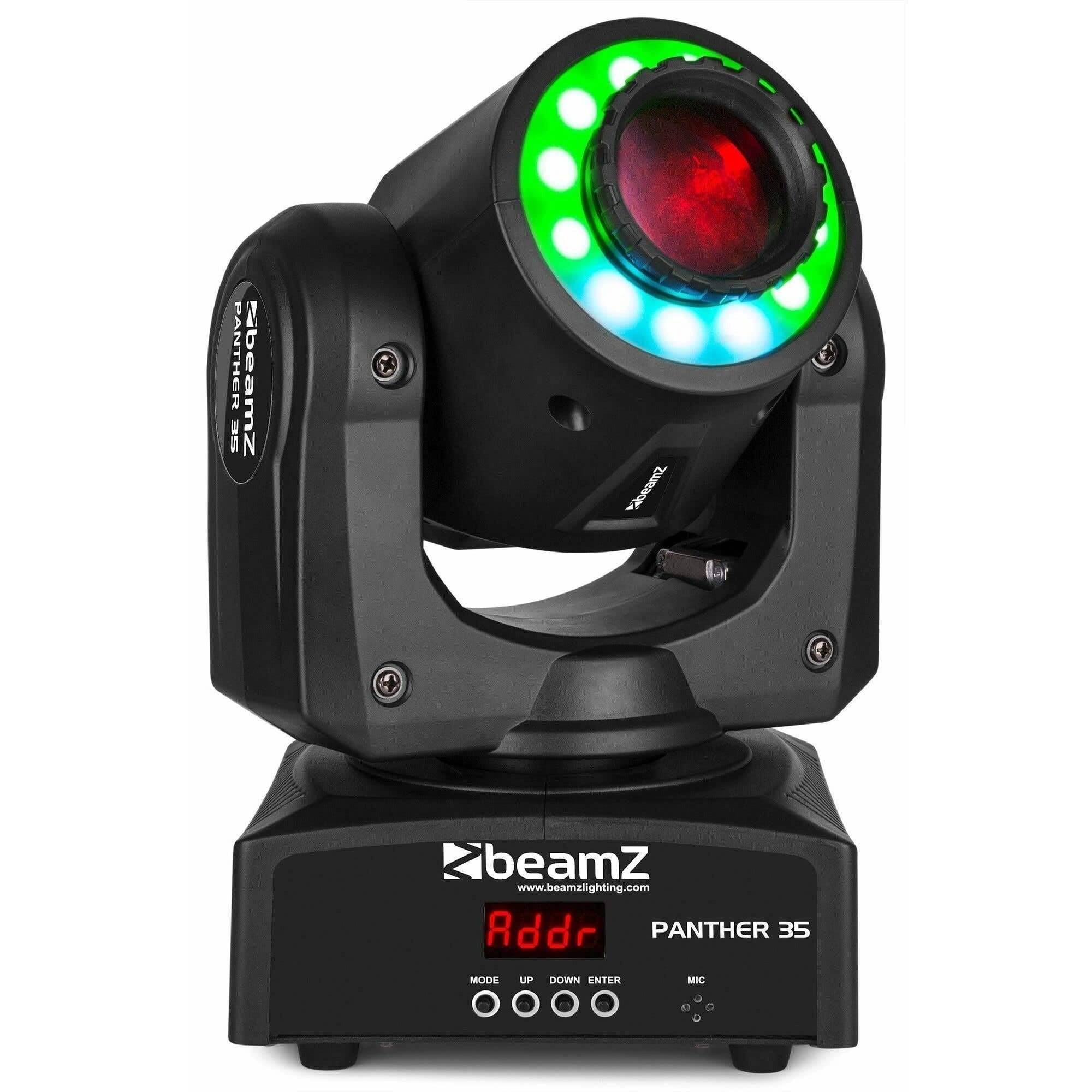 BeamZ Panther 35 - Moving Head LED und 35W LED - Vielseitiger und leistungsstarker DMX Movinghead, 7 Gobo Rad, Lichtshows, Discolicht Partylicht, DMX Licht, DJ Lichtanlage, Bühnenlichteffekt