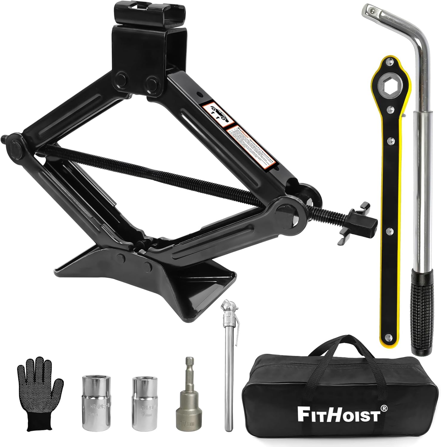 Scissor Jack 3 Ton | Universal | Tire Changing Car Emergency Kit with Drill Adapter, 7 Pcs 3Ton_7PCS