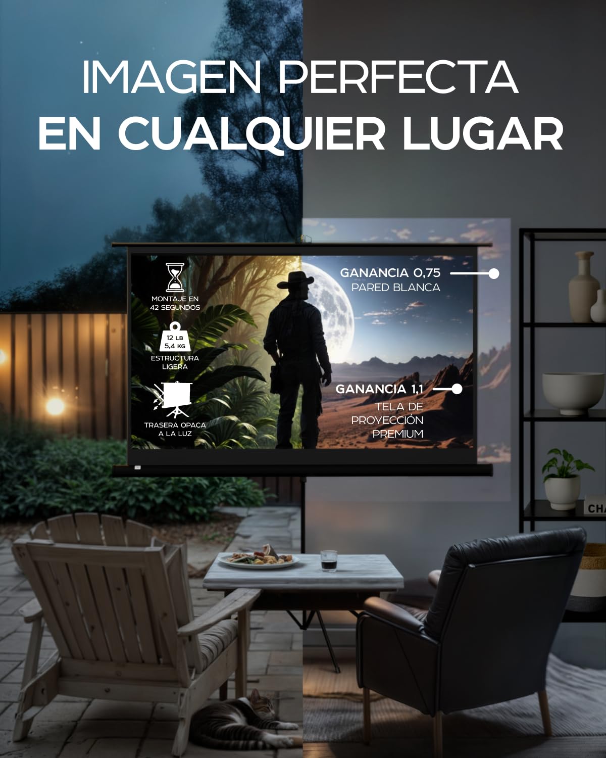 Pantalla para proyector con Soporte de 60 in - Pantalla de proyección para películas o presentaciones - Pantalla de trípode de Alta definición 16:9 sin Arrugas con Bolsa de Transporte y Correas