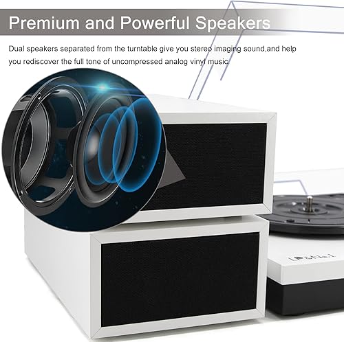 Miniatura 8 de LP&No.1 - Paquete de tocadiscos moderno con altavoces estéreo de estantería de doble potencia, preamplificador phono incorporado, transmisión por