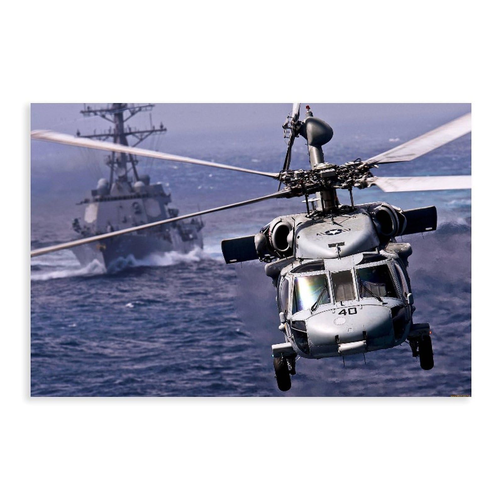 MH-60S Knight Eagle Helicopter, Military-themed Poster Wall Art Canvas Painting HD Picture Aesthetics Print Modern Family Living Room Bedroom Bathroom Wall Decor 36x24inch(90x60cm) Unframe-style