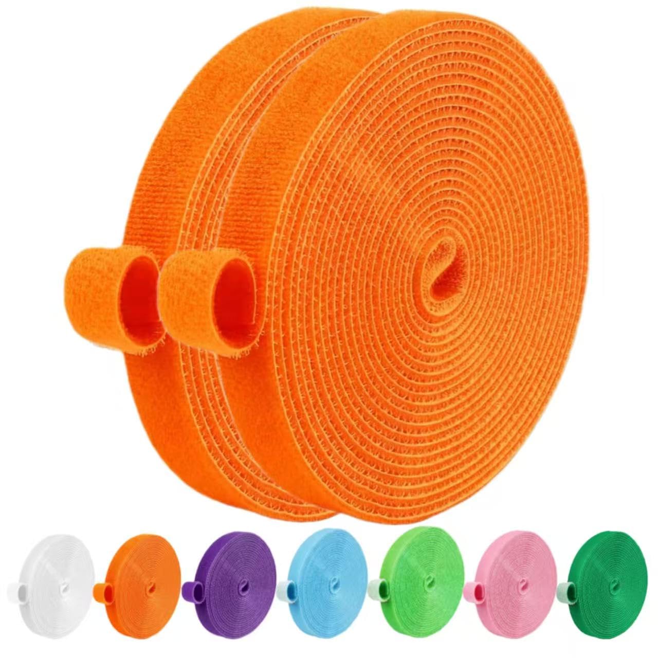 IFNOW 32FT Reusable Fastening Tape Cable Ties Double-Sided Hook-and-Loop Cable Management Tape Strength and Durability 0.4''/Width (2, Orange)