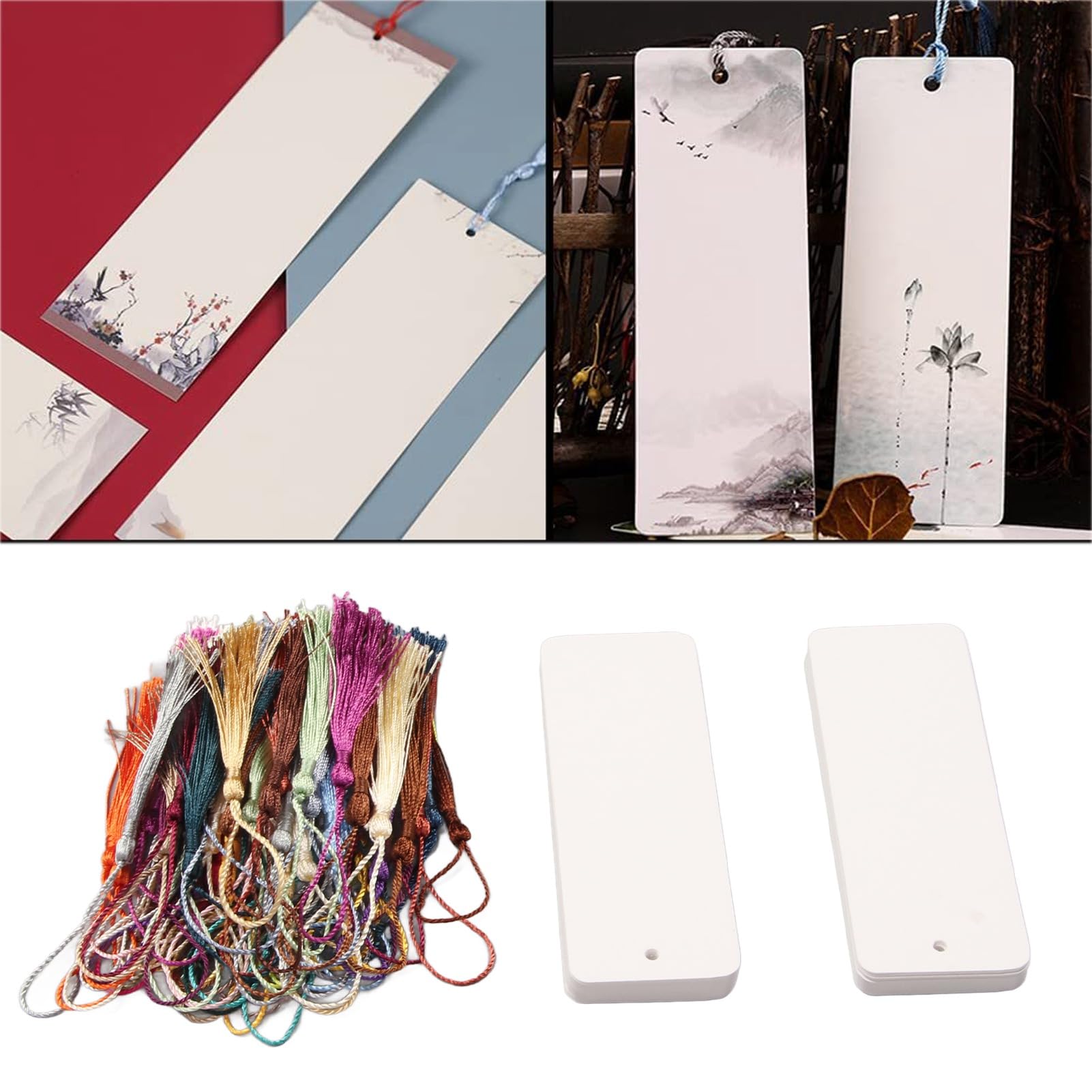 72 Segnalibri Di Carta Kraft Bianchi + 72 Nappe Colorate - Kit Fai Da Te Per Lettura E Decorazione - Foto 11