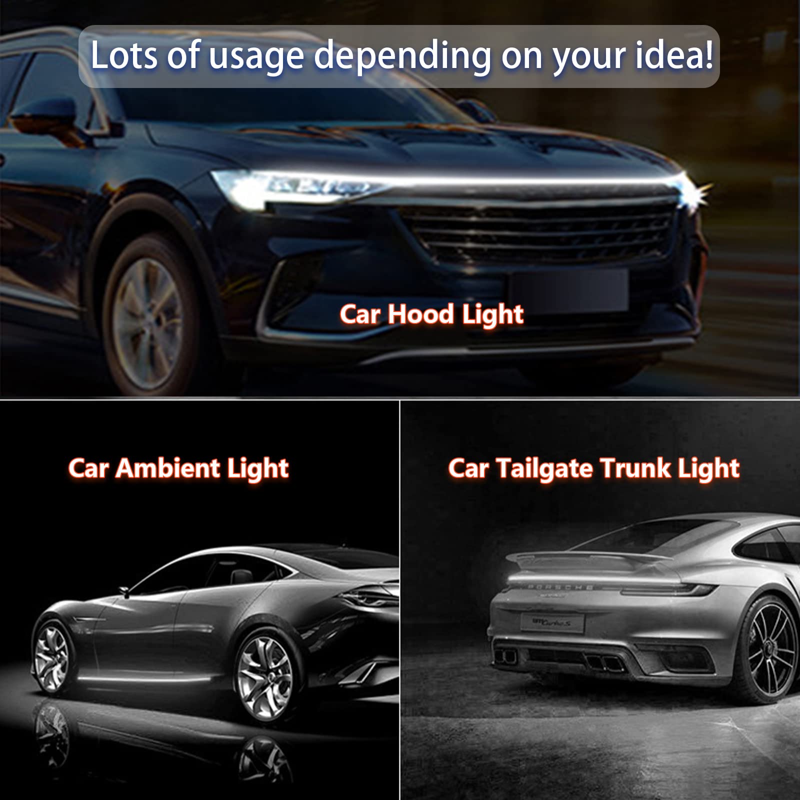 GZRUICA Car Hood Light Strip 39 Inches White Exterior Car LED Strip Lights for Hood Flexible Waterproof Dynamic Scan DC12V Daytime Running Lights for Cars, SUVs, Trucks