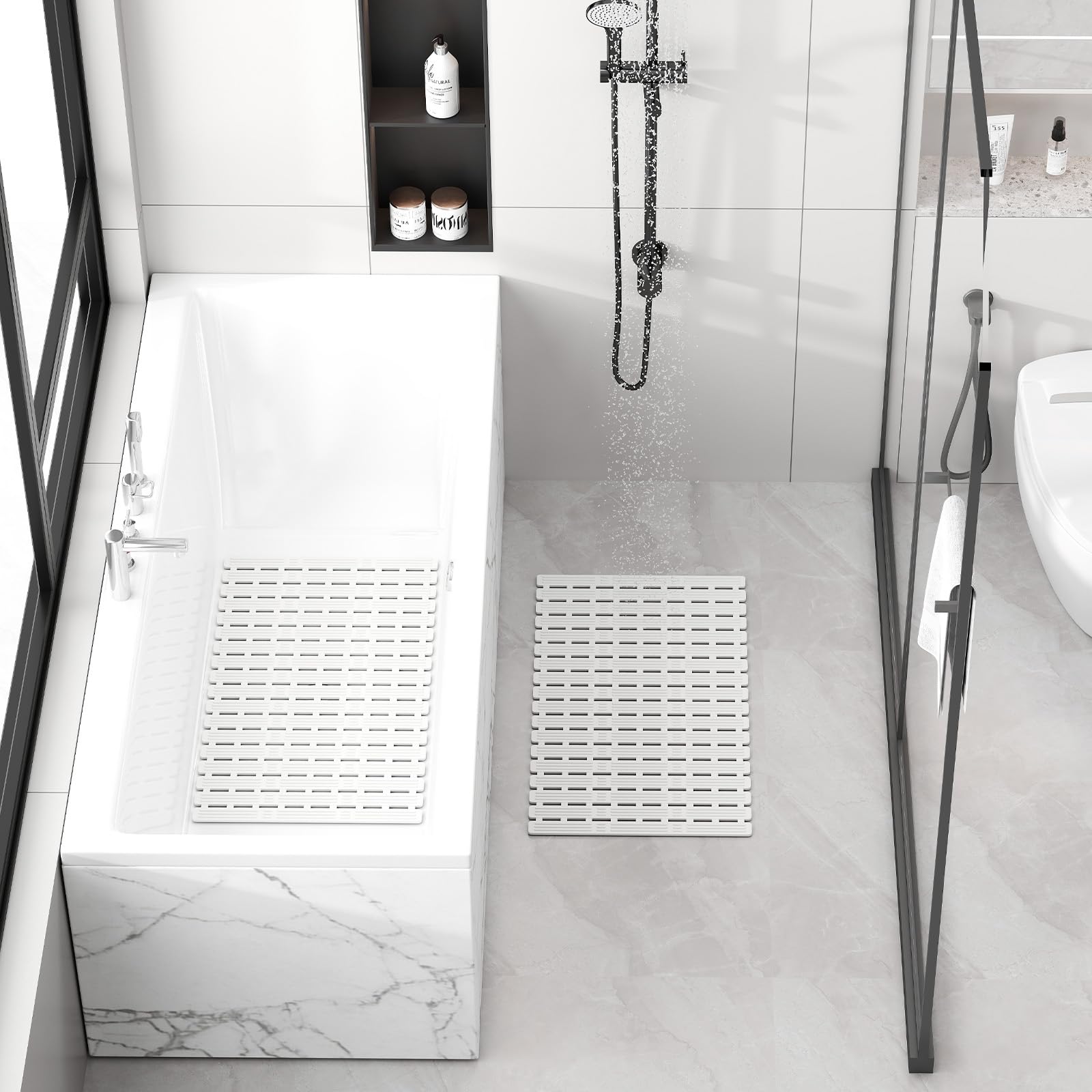 XIYUNTE Tapis de Douche Antidérapant et Anti-Moisissure pour Personnes Âgées - 68 x 40 cm - Tapis de Bain Intérieur avec Ventouses Puissantes