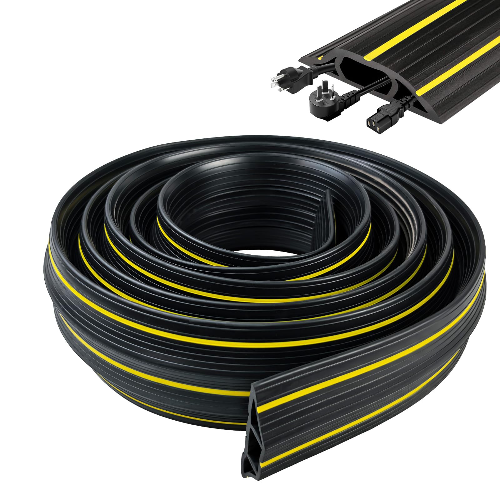 TEYIAN 3M Floor Cable Cover Rubber 3 Cord Channel Cable Protector Wire Covers Floor Cable Tidy Prevent Trips and Falls For Office Home Factories Garage