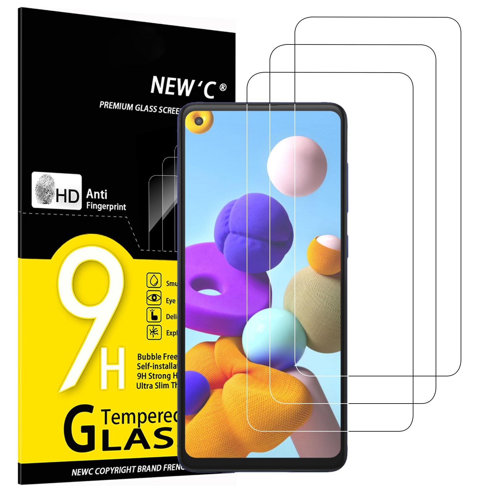 Cadorabo Vetro Protettivo Temperato 9H Per Samsung Galaxy A21 – Trasparente Con Bordo Nero, Copertura Completa