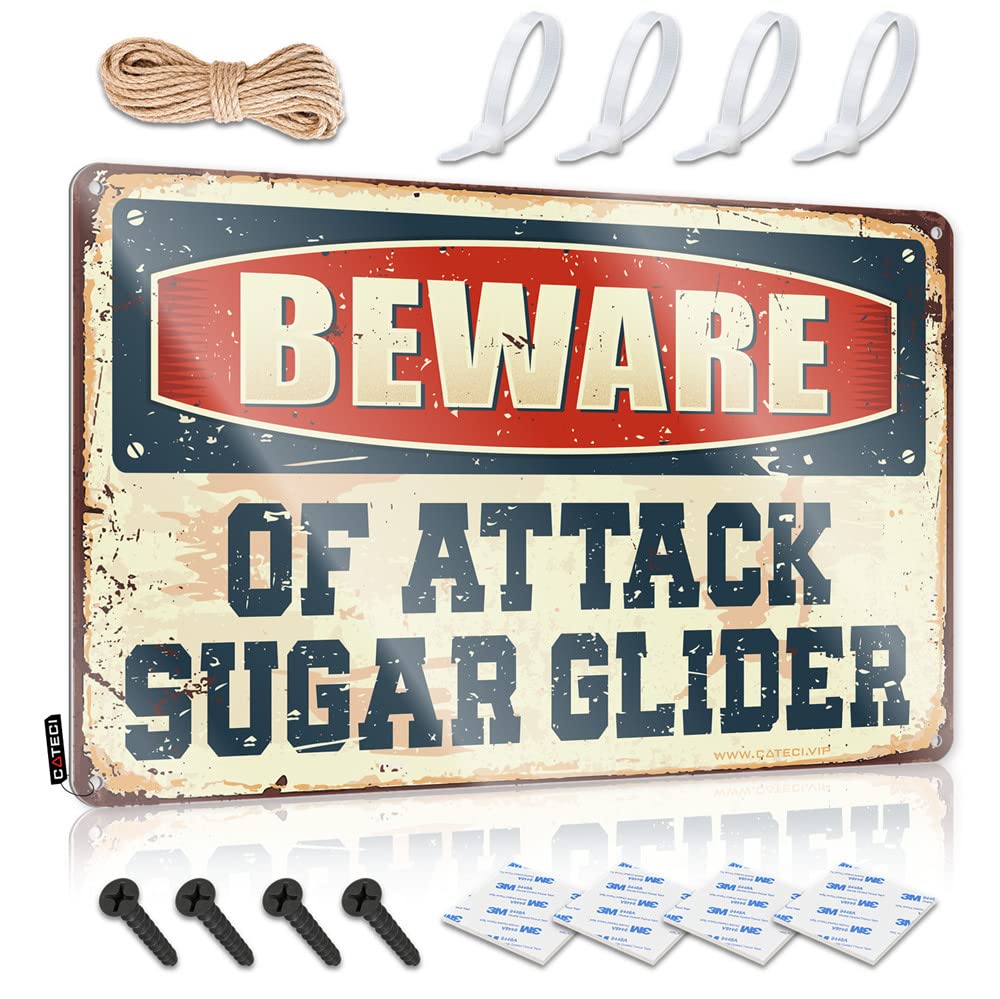 Fzfn Men's Colour Signs Sweet Vintage Style | Beware Of Attack Sugar Glider Aesthetic Collection Home Decor(20X30cm)