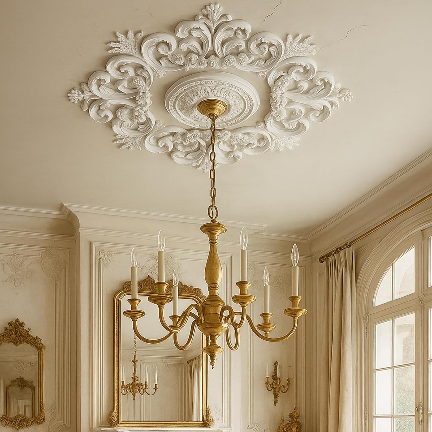 Nuanchu Large PU Ceiling Medallion Combination Decorative 2.36'' ID French Style Chandelier Base Ceiling Medallion for Light Fixtures Victorian Rosette Light Covers for Chandeliers (35.4'',Elegant)