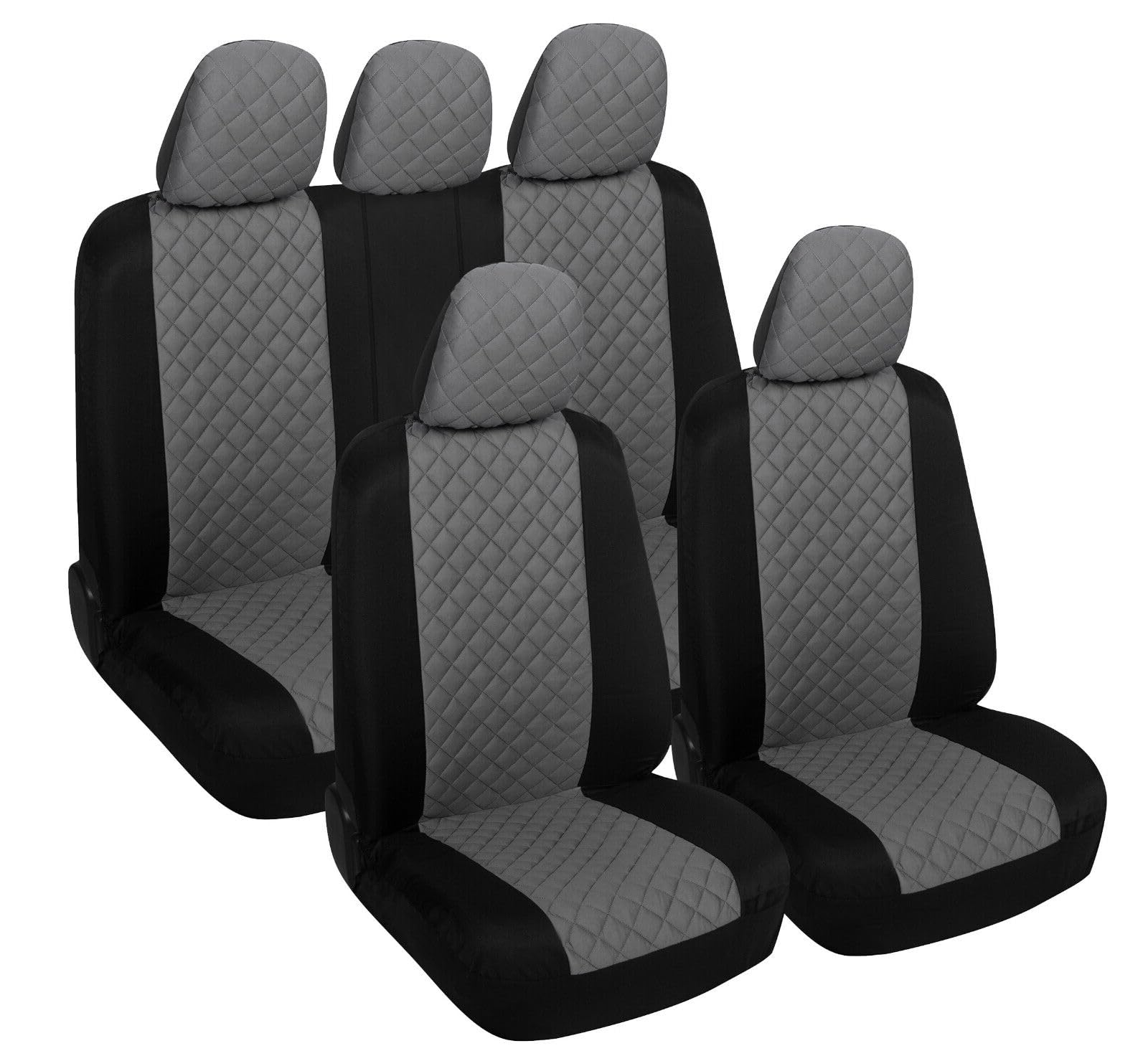 Rebeca Shop® Coprisedili Per Auto Universali, Set Completo Anteriori E Posteriori con Zip e copri poggiatesta A23 (Grigio/Nero)
