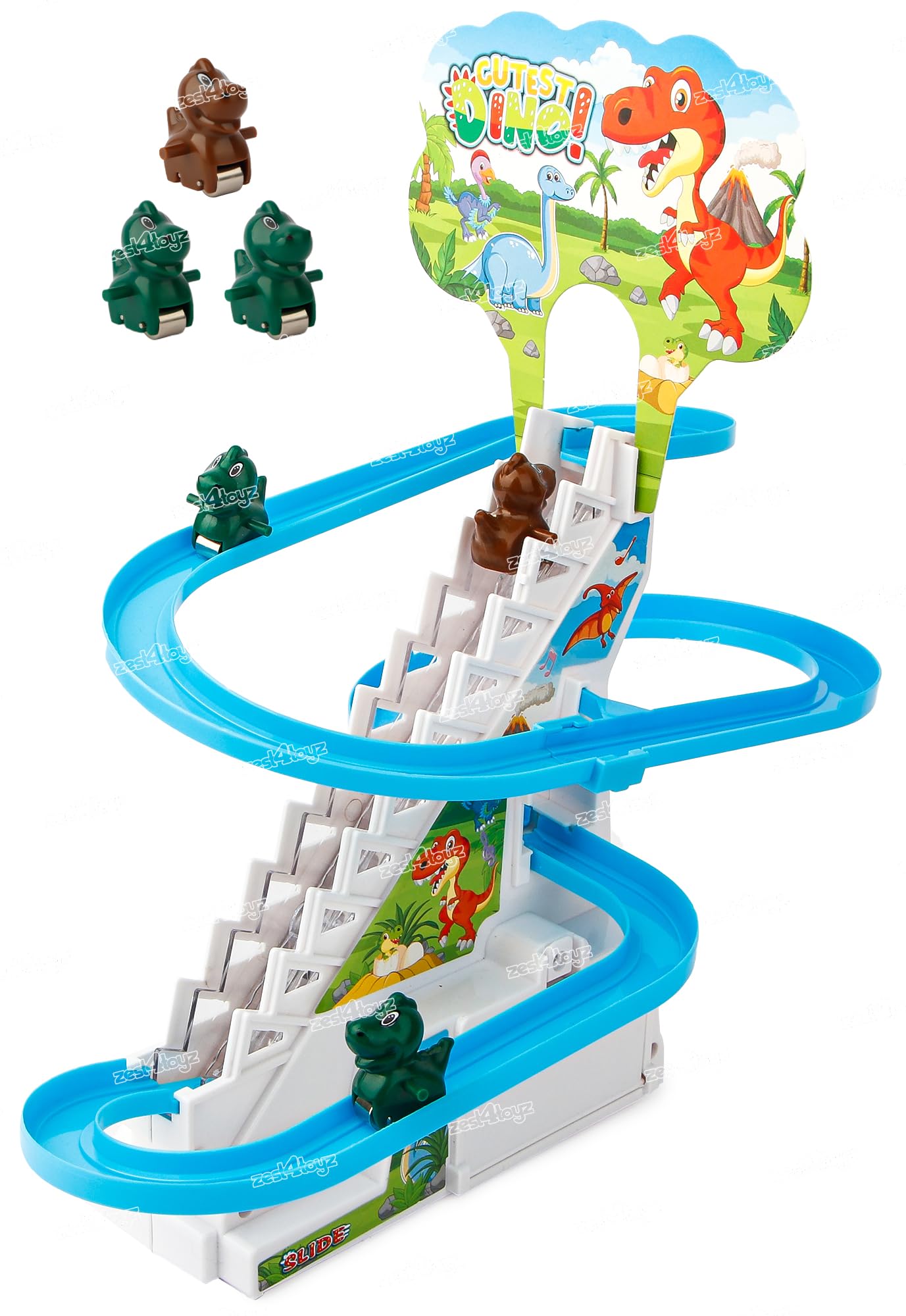 Zest 4 Toyz Stair Climbling Dino Roller Coaster Slide Toy with 3 Cute Small Dino Toys Set | Flashing LED Light | Escalator Sound Toy | Musical Track Slide for Kids Boys Girls Children - Multicolor (B0CHFSHJT1) Amazon Price History, Amazon Price Tracker