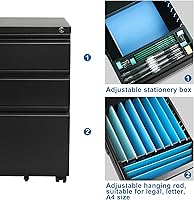 Vista 5 de Archivador clásico de 3 cajones de 15.4 pulgadas de ancho con cerradura, gabinetes de llenado de metal para tamaño legal/carta para oficina en casa