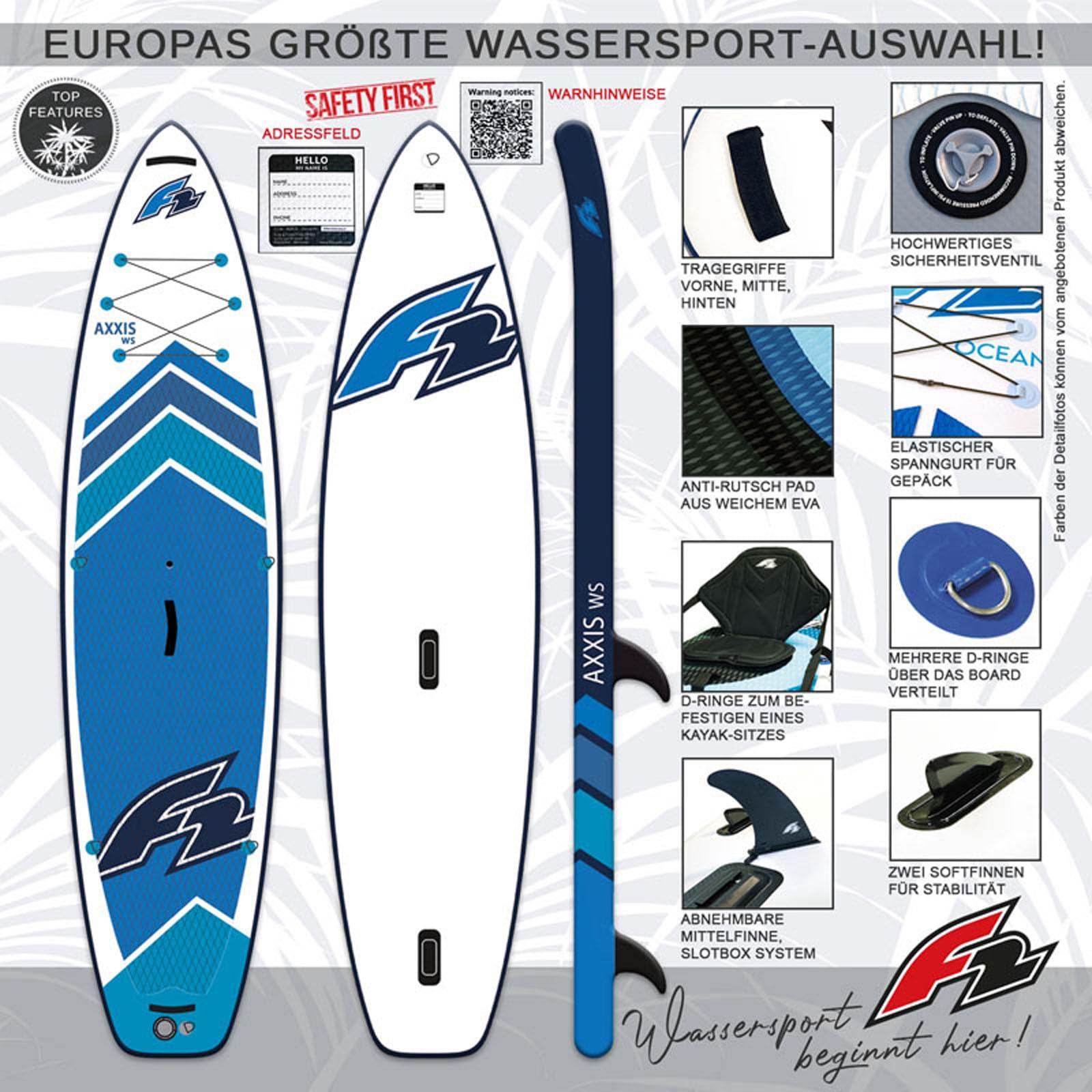 F2 Stand Up Paddle Board AXXIS WS Windsurf SUP Größe wählbar Blau 2024/2025