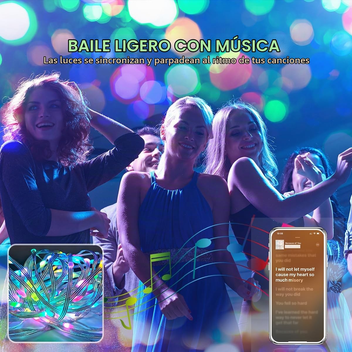 QINER Cortina de Luces, 3x 3m 300 LED Cadena de Luces Hadas con App & Mando a Distancia