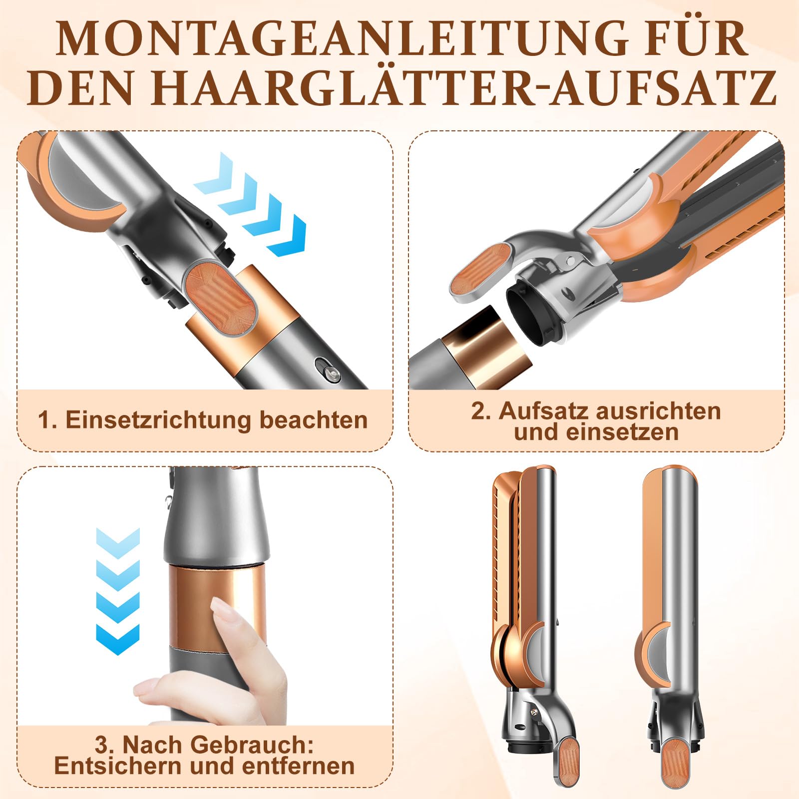 Glätteraufsätze für Dyson Airwrap, Haarglätter-Aufsatz mit HS01/HS05/HS08,dyson airwrap aufsätze mit Airflow Technologie ohne heiße Platten für sanftes Haarstyling mit weniger Schäden. (Kupfer)