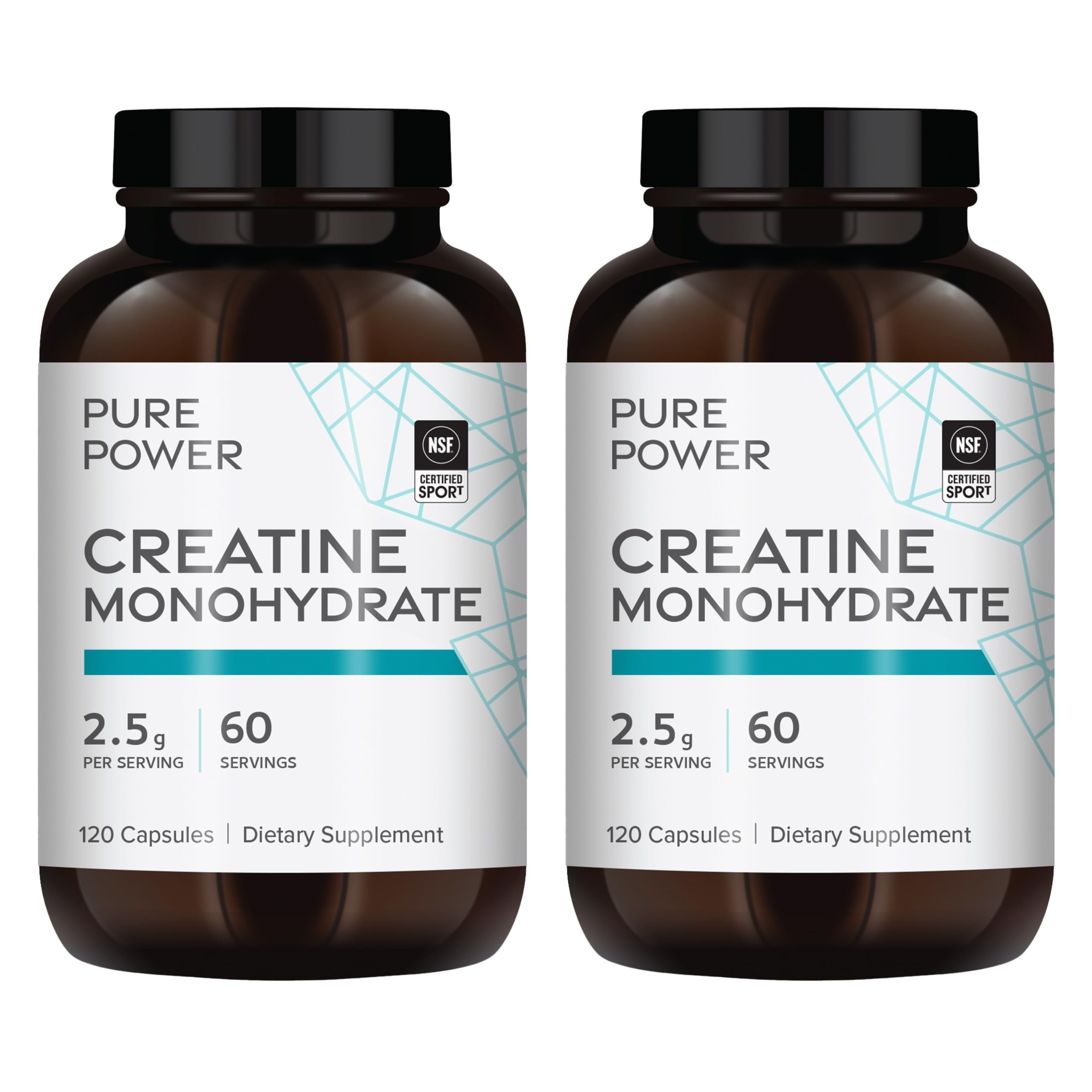 Dr. Mercola Pure Power Creatine Monohydrate, 60 Servings (120 Capsules) 2.5g Per Serving, Dietary Supplement, Strength and Energy, Non-GMO, NSF Certified for Sport, 2 Pack