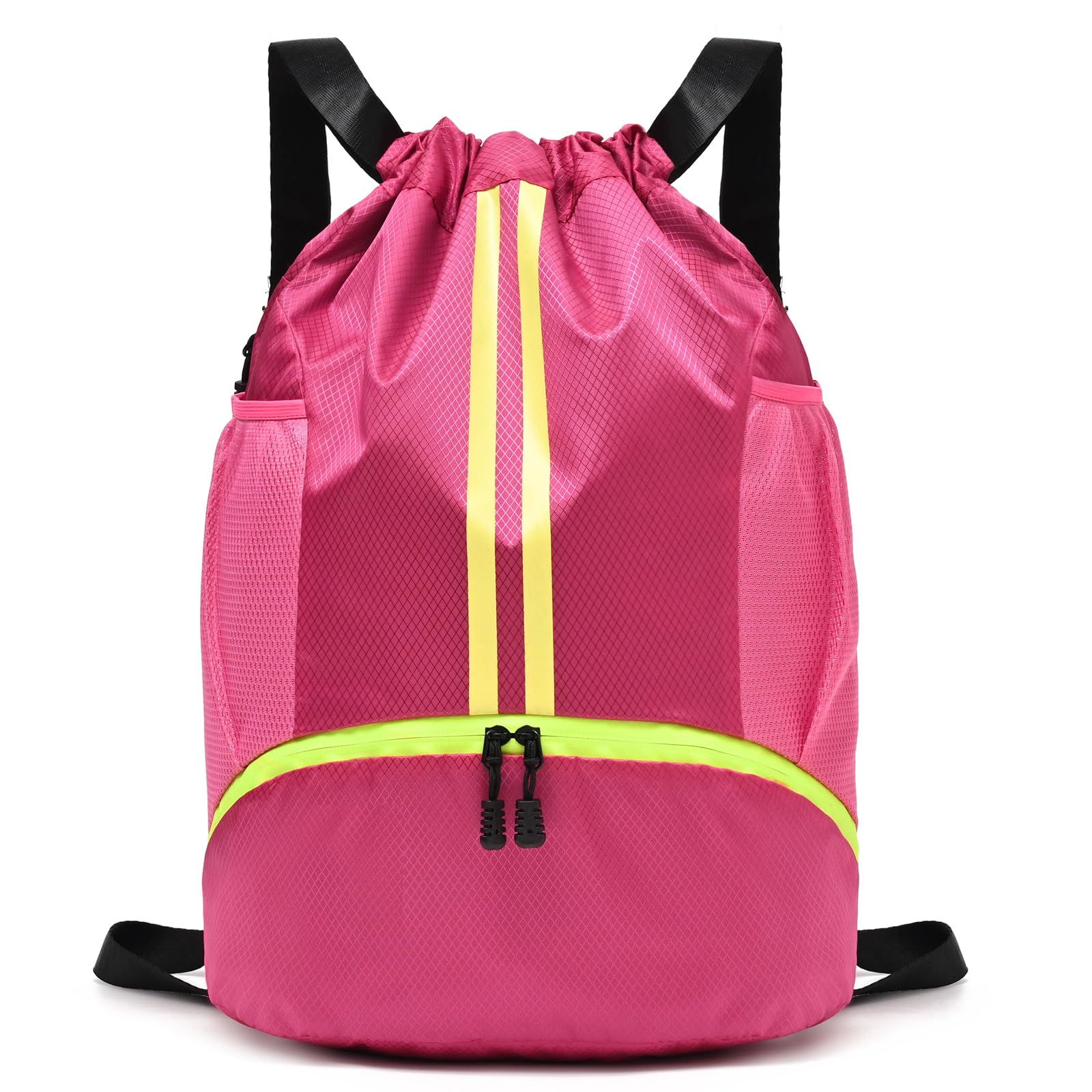 Drawstring Gym Bag for Men, Waterproof Drawstring Backpack for Women, Swim with Shoes Compartment, Pull String Sport Bag for Soccer and Basketball. (Rose)