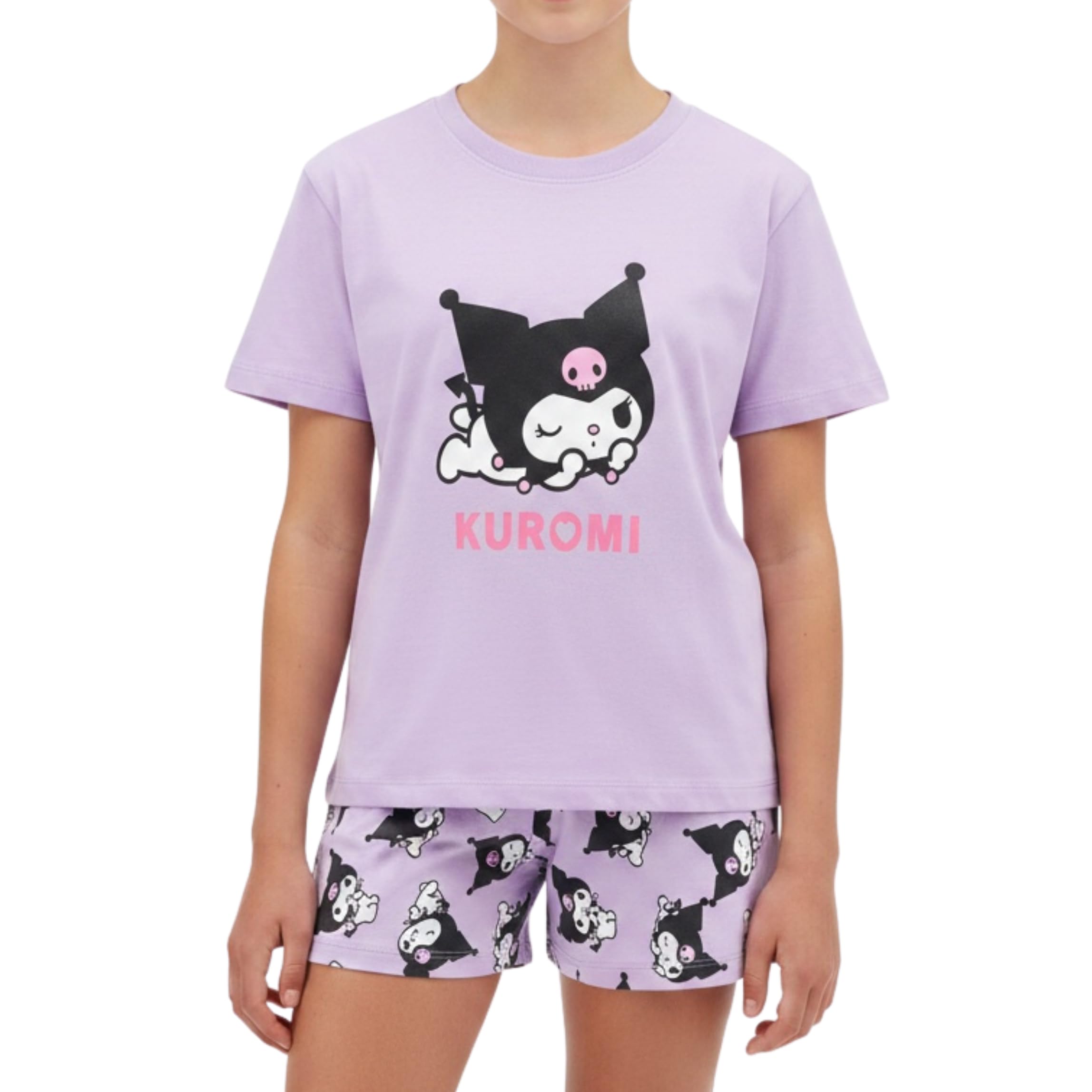 Hello Kitty Kuromi Camiseta y Pantalon para Niña, Pijama Conjunto 2 Piezas Camiseta Manga Corta y Pantalon Corto, Tallas 8 a 14 Años