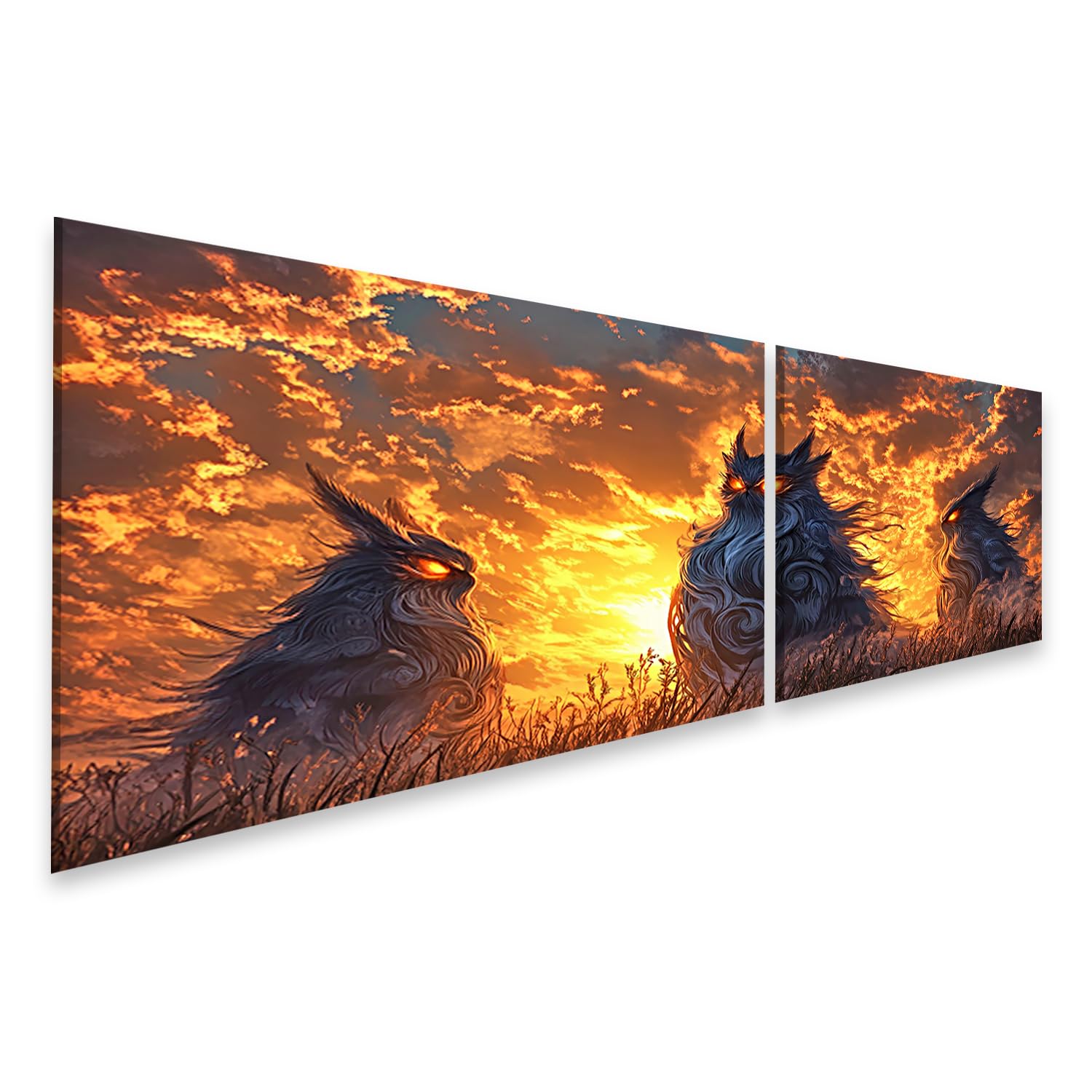 Toile dragon hibou dans le feu mystique affiche murale spirituelle