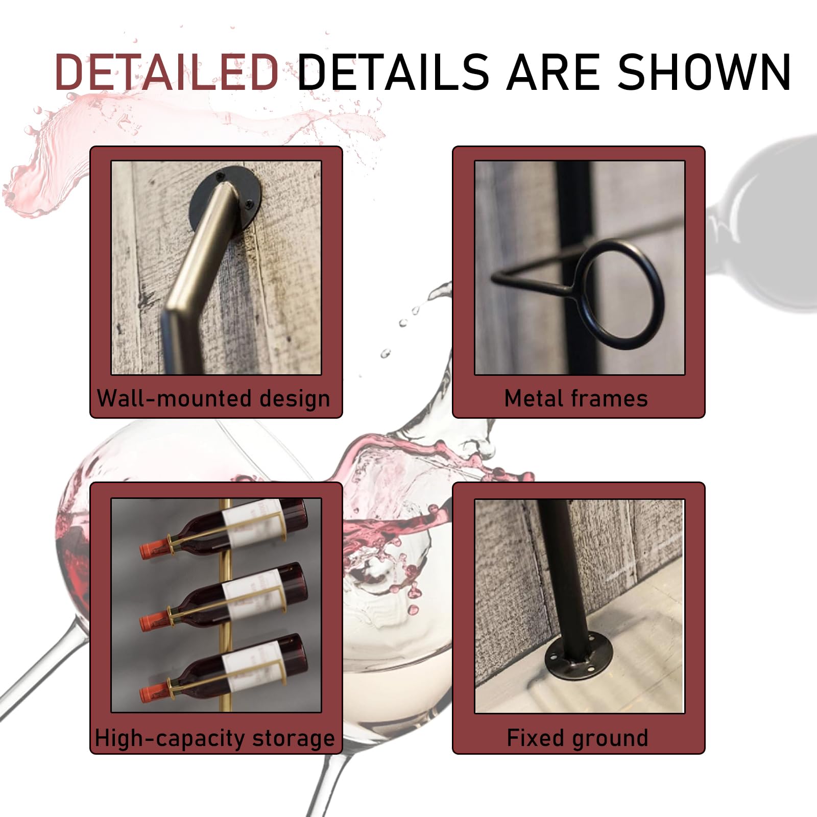 Estante grande de pared para vino, estantes de pared de 185 cm de alto para bar, capacidad para 12 soportes de almacenamiento de vino de metal, para restaurantes comerciales, despensa, bar