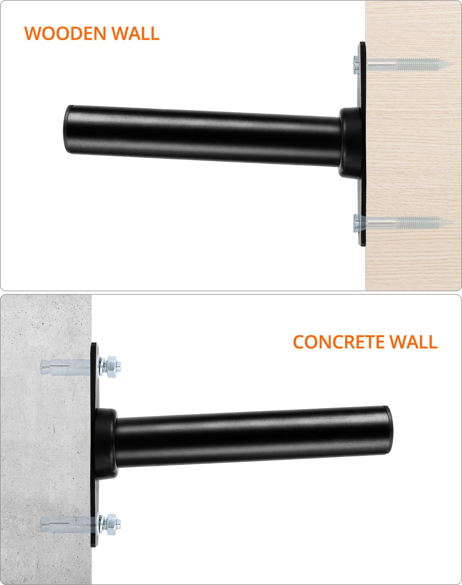 QWORK® Wandmontage Hantelscheiben Halterung 28cm x Ø4,8cm, Robuste Stahlkonstruktion Olympische Hantelscheiben-Halterung mit Montageankerbolzen, Kapazität Max. 220 kg