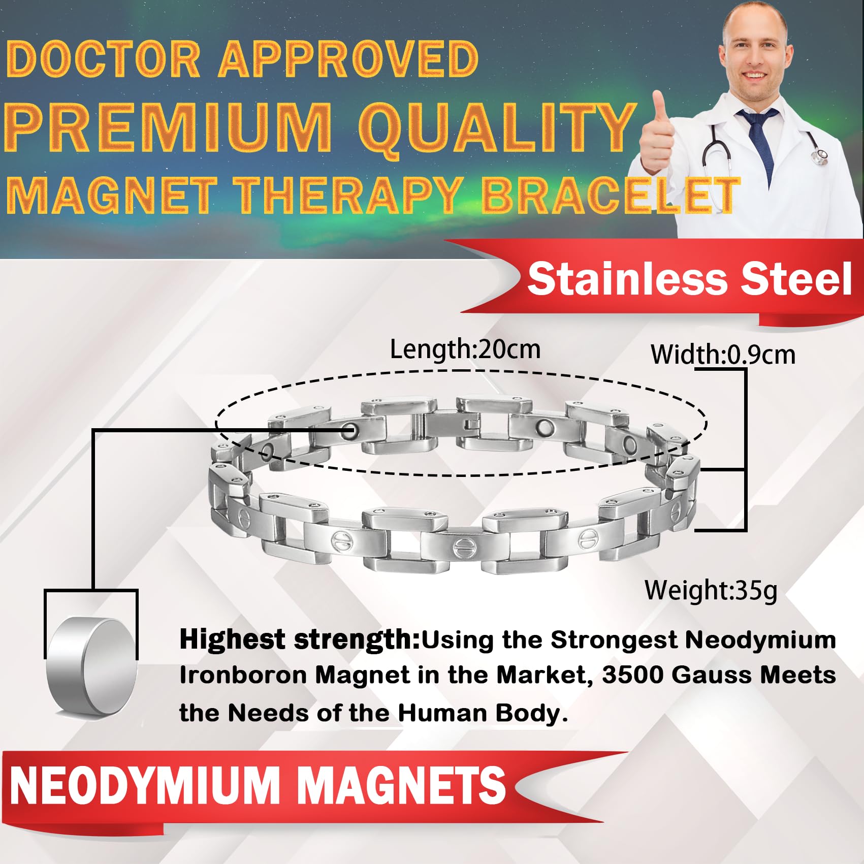 YINOX Super Strong Magnetic Bracelet for Men and Women Stainless Steel Magnetic Bracelet with 11 NdFeB Magnets - Image 4
