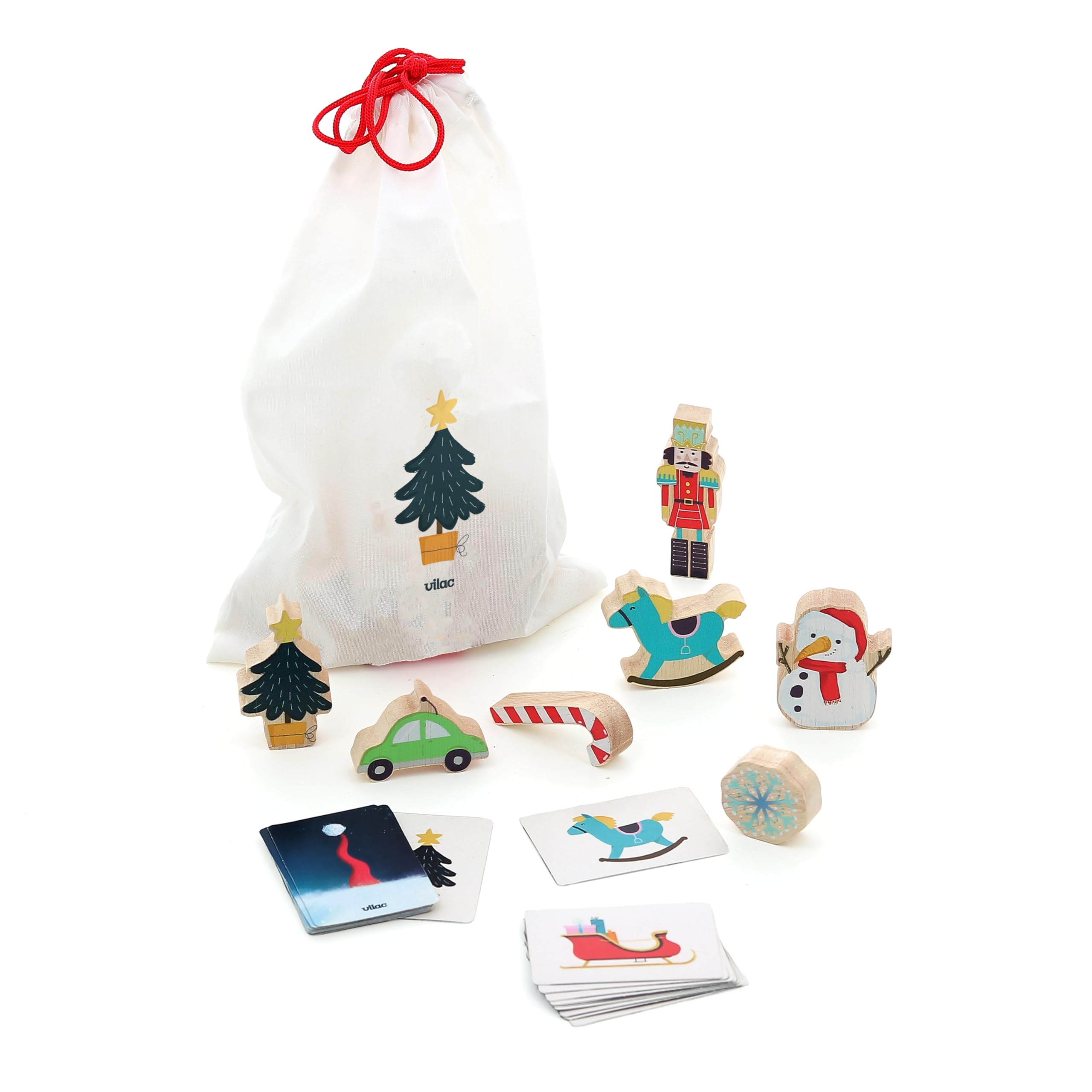 VILAC - Calendario dell'Avvento Tocco e Trova - Giocattolo prima età - 1 scatola calendario dell'Avvento in legno e cartone - Giochi di veglia per bambini in legno - Giocattolo per bambini dai 2 anni