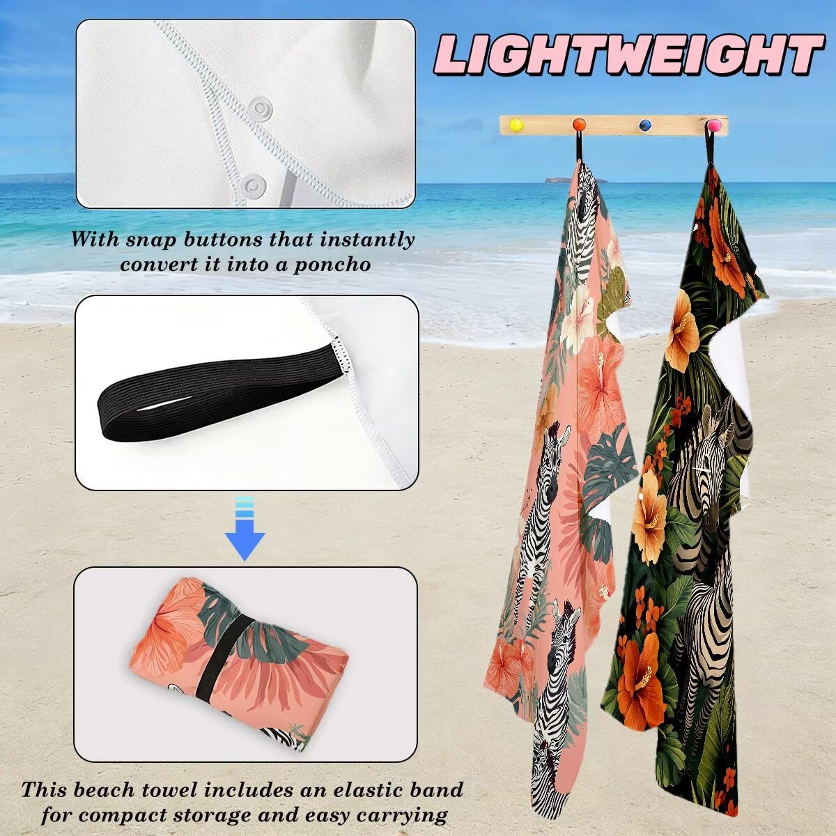 Toalla Playa 80x160 cm, Toalla Gimnasio Microfibra Secado Rapido, Juego de 2 Antiarena Toallas de Playa, Ligera Compacta Toallas Microfibra Grande para Viaje, Regalo Hombre Regalo Mujer (Cebra) -4855