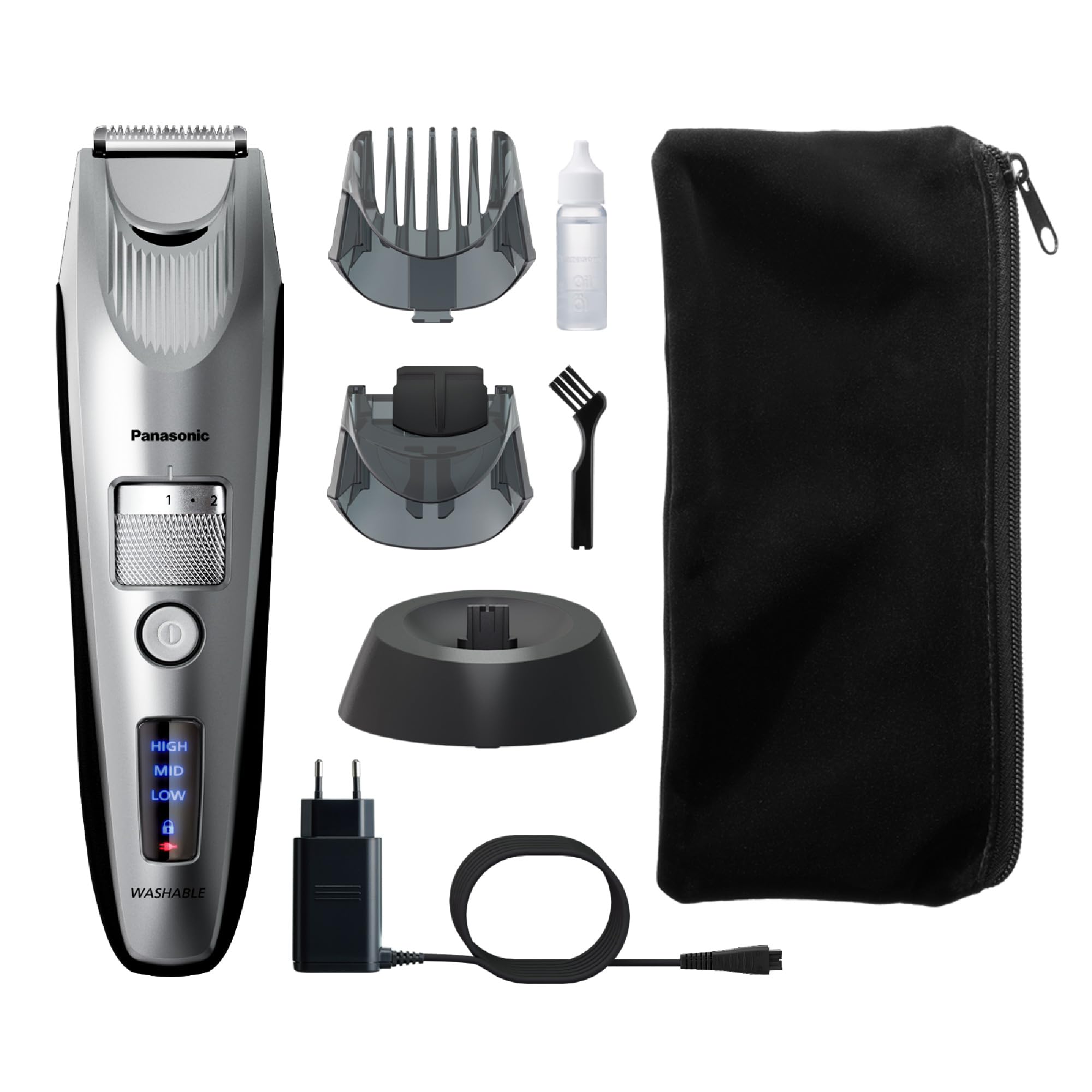 Panasonic ER-SB60S-803 Tondeuse à Barbe pour Hommes, Portable Sans Fil Étanche, 20 réglages de longueur, 2 Accessoires, Embout de Détail, Sans Fil et Filaire, Socle de Chargement, Argenté