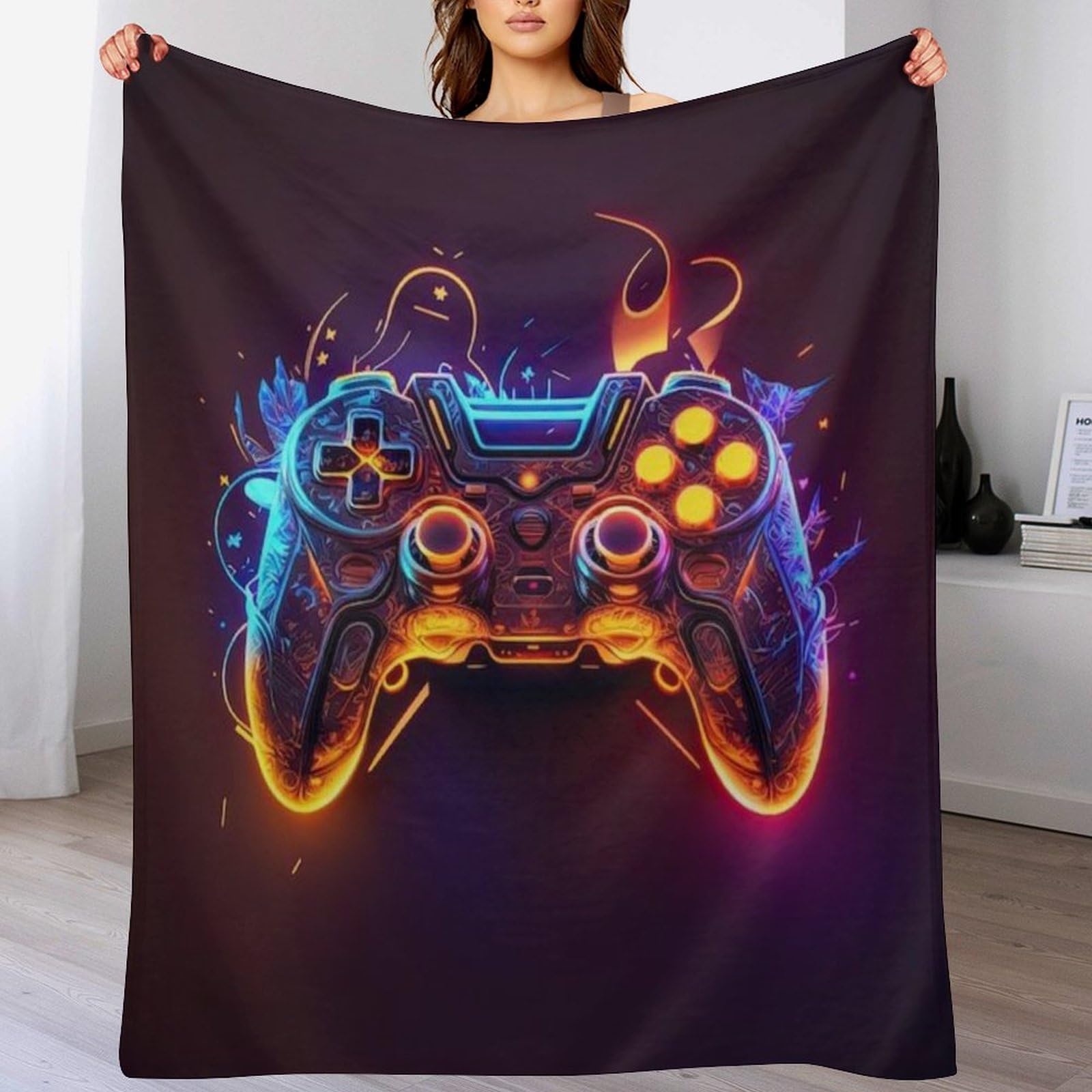 Plaid couverture polaire manette de jeu 180x200 cm douce pour lit et canapé