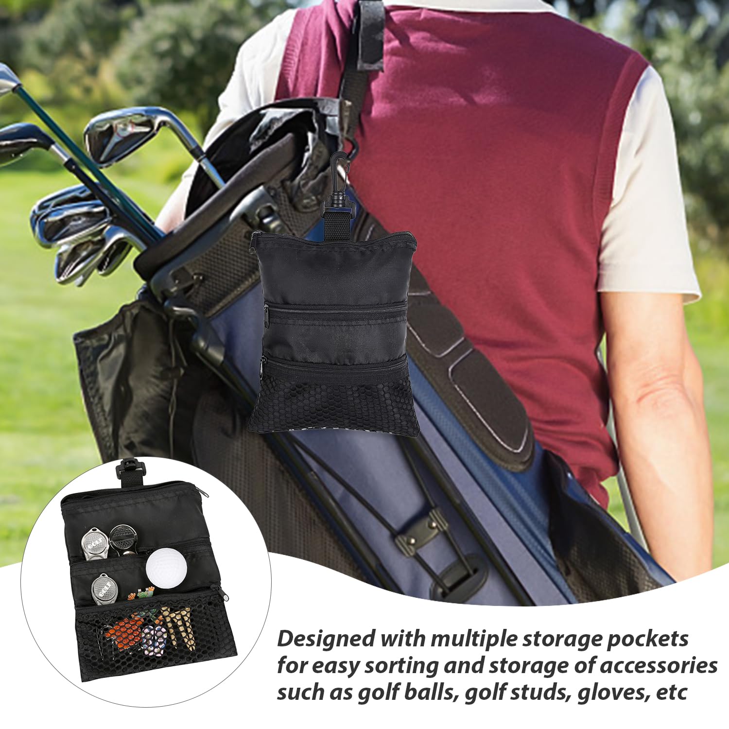 1 Golftasche, 5 Golfspikes, Golf-Aufbewahrungstasche, kleine Tasche mit Clip, Tragetasche mit Mehreren Taschen, Golf-Tee-Tasche, Tee-Aufbewahrungstasche