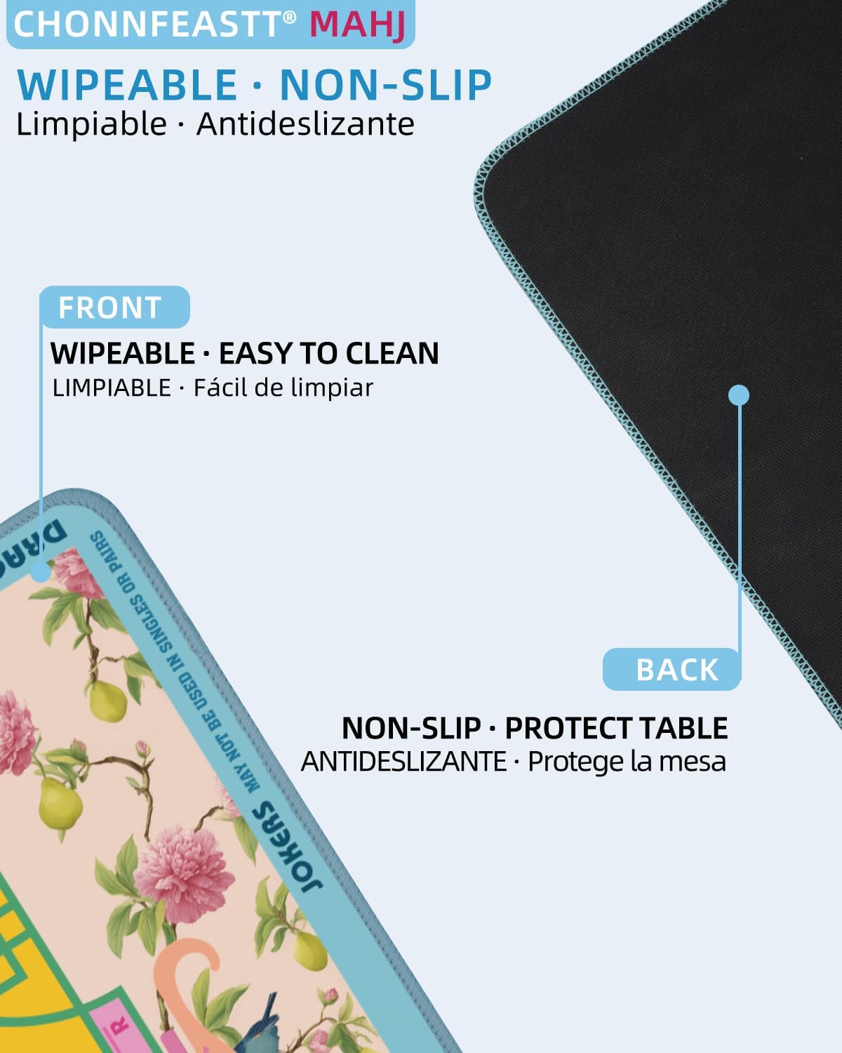 FUYIHGL® Rolled American Mahjong Mat with Rules - Mah Jongg Chinoise Bird & Floral Vintage Table Cloth - No Creases | 33" Neoprene | Anti Slip | Noise Reduce - Women Mother's Day Mahj Club Gift Ideas