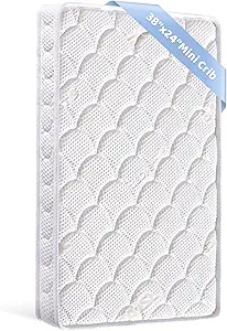 Mini Crib Mattress - 38x24x4 Inch- Dual Sided with Firm Support and Comfort Foam- Breathable, Quiet and Odorless, Fits Most Mini Cribs (Does Not Fit Playard or Standard Crib)