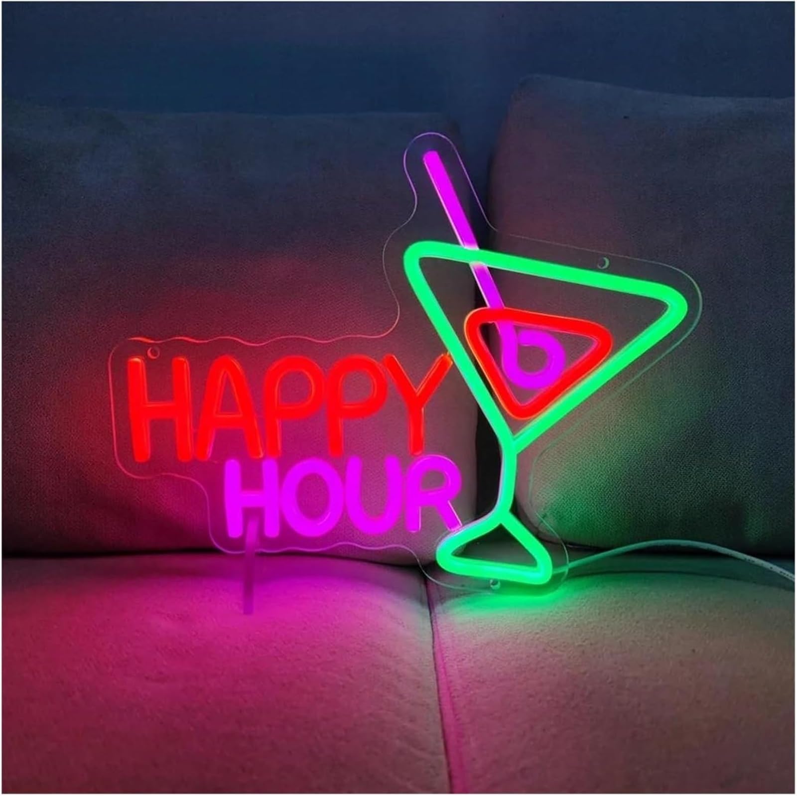 Wexxaii neon Light Sign Neon Sign for Cocktails Happy Hour LED Light for Wall Decoration Bedroom Party 27.4×34cm
