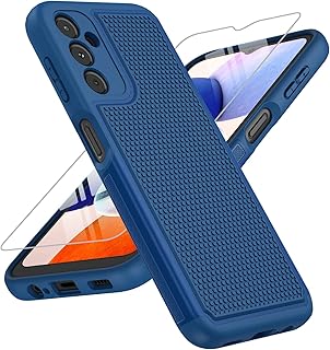 FNTCASE for Samsung Galaxy A14 5G Case: Dual Layer Protective Heavy Duty Cell Phone Cover Shockproof Rugged with Non Slip Textured - Military Drop Protection Bumper Tough - 6.6inch (Navy Blue)