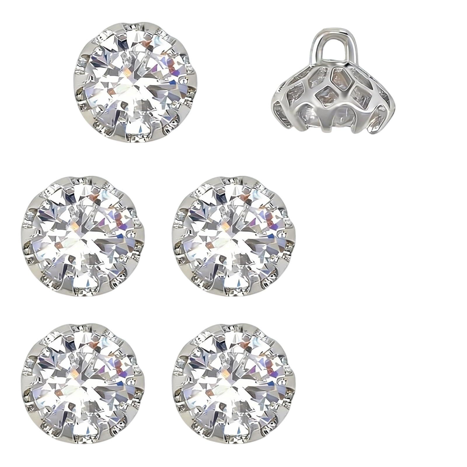 Hedayu Buttons Clothes Sparkly Sewing Cardigans Clear Craft, Silver, 6Pcs