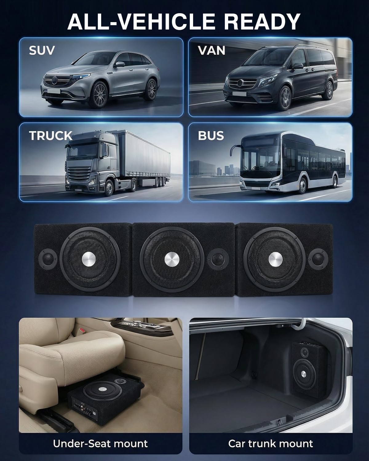 Radio Ultraflacher Auto-Subwoofer, Adecuado para sedanes/Camiones, con Amplificador Integrado, montable bajo los Asientos, Potencia máxima de 600 W, subwoofer Compacto de 8 Pulgadas