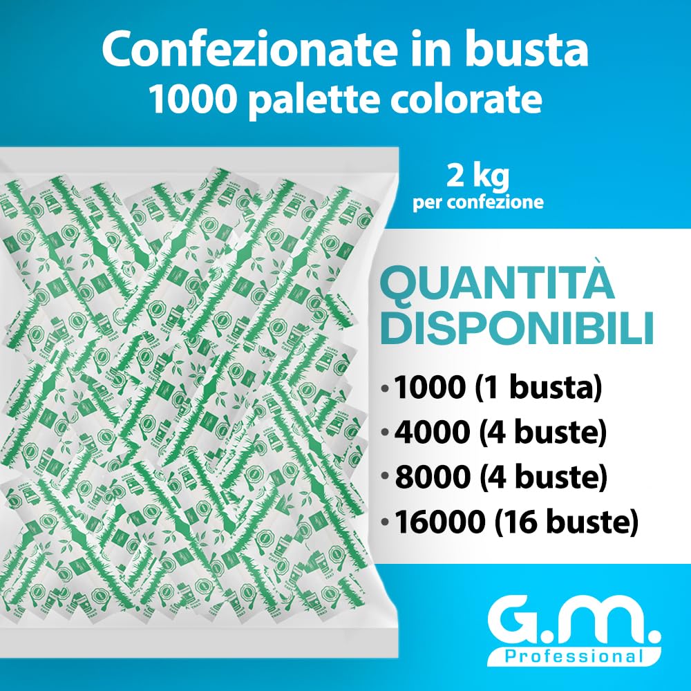 GM 1000 Cucchiaini per il Gelato Riutilizzabili Colorati, Imbustate Singolarmente, Palette Compostabili per dolci dessert gelato, Misura 9,5 cm