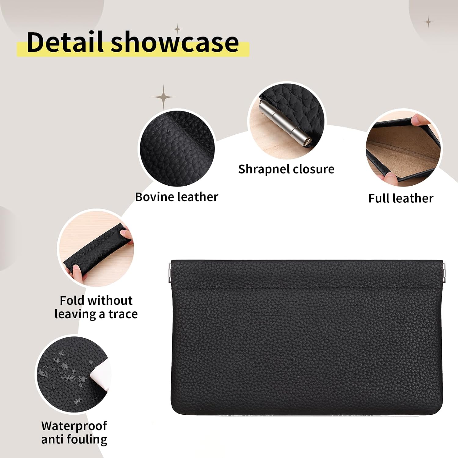 Genuine Leather Pocket Cosmetic Bag for Purse,Coin Purse Lipstick Cosmetic Accessories Travel Pouch for Storage Waterproof Portable No Zipper Self-closing Small Makeup Pouch (Black) - Image 5
