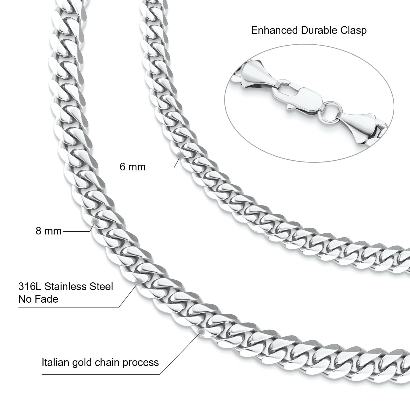 KRKC Herren Schmuck Set, Silber Farbe Edelstahl 5mm Cuban Armband 20,3cm & 6mm Cuban Link Chain Halskette 55,9cm, Panzerkette Nickel-frei Rostfrei, Vatertag Geburtstag Geschenk für Männer