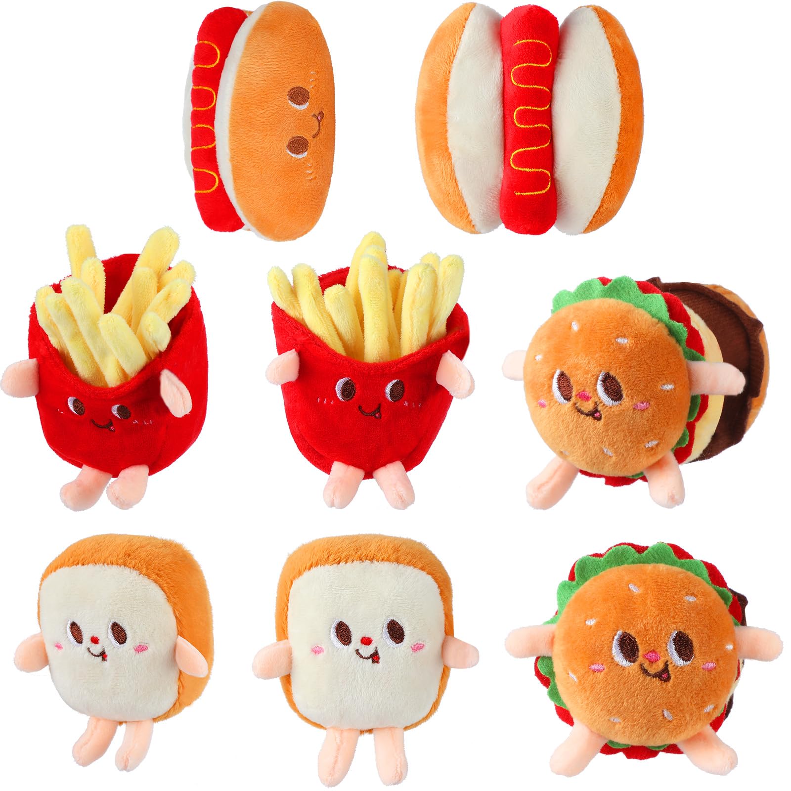 Aoriher 10 Pcs Food Plush Toy Food Stuffed Animals Soft Simulation Hamburger Hot Dog French Fries Chicken Thigh Bread Plush Cute Small Keychain for Christmas Party Birthday Gifts Backpack