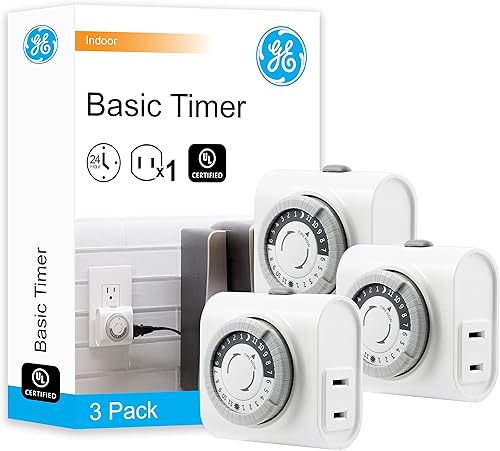 GE - Temporizador básico para interiores de 24 horas, 1 toma de corriente polarizada, enchufe, ciclo de encendidoapagado diario, intervalo de 30