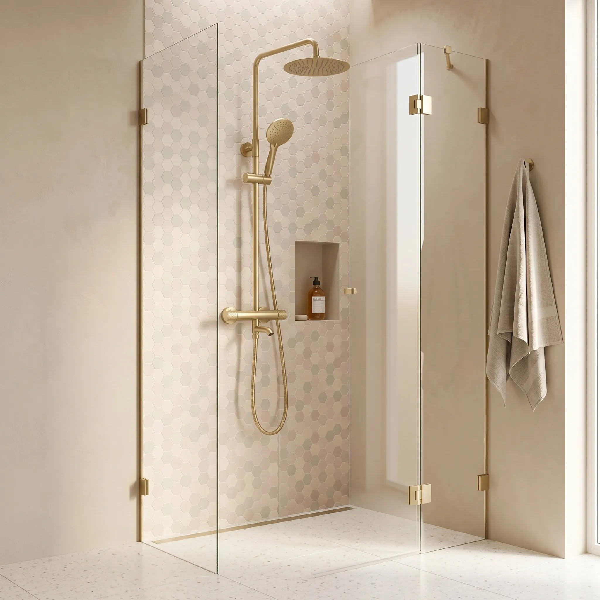 Rea zestaw natryskowy Lungo Diamond THERMOSTAT, Złoty Szczotkowany, 15x15x117cm