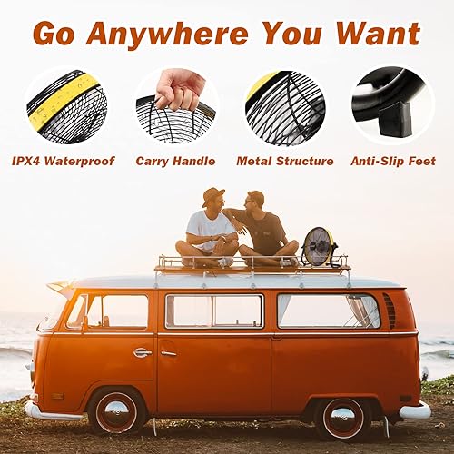 Miniatura 5 de Ventilador a pilas, ventilador de piso recargable, ventilador inalámbrico para exteriores, carga rápida, ideal para garaje, granero, gimnasio,