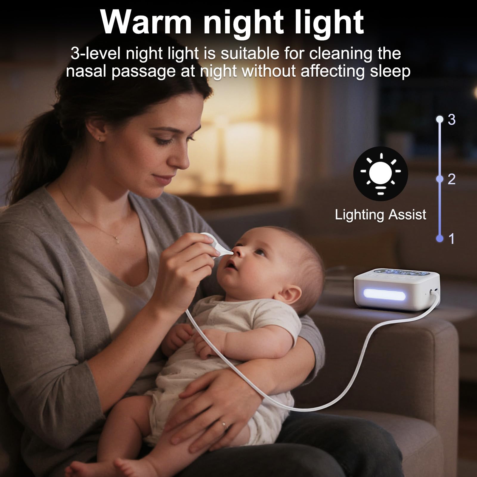 Aspiratore nasale per bambino, kit da viaggio con 9 potenza di aspirazione regolabile, display a LED, luce notturna e funzione calmante per la musica, aspirazione elettrica del naso per neonati