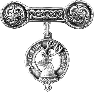 Fraser Clan Crest Iona Bar Brooch - Sterling Silver