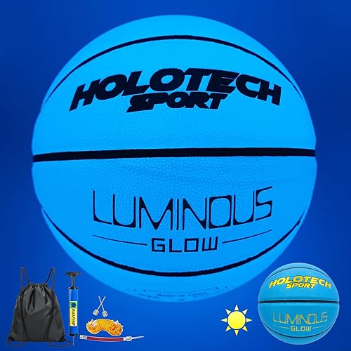 Basketball Glow in The Dark, Cool Glowing Luminous Leather Basketball Indoor Outdoor Size 765 for Men, Women, Teenager (with Pump)