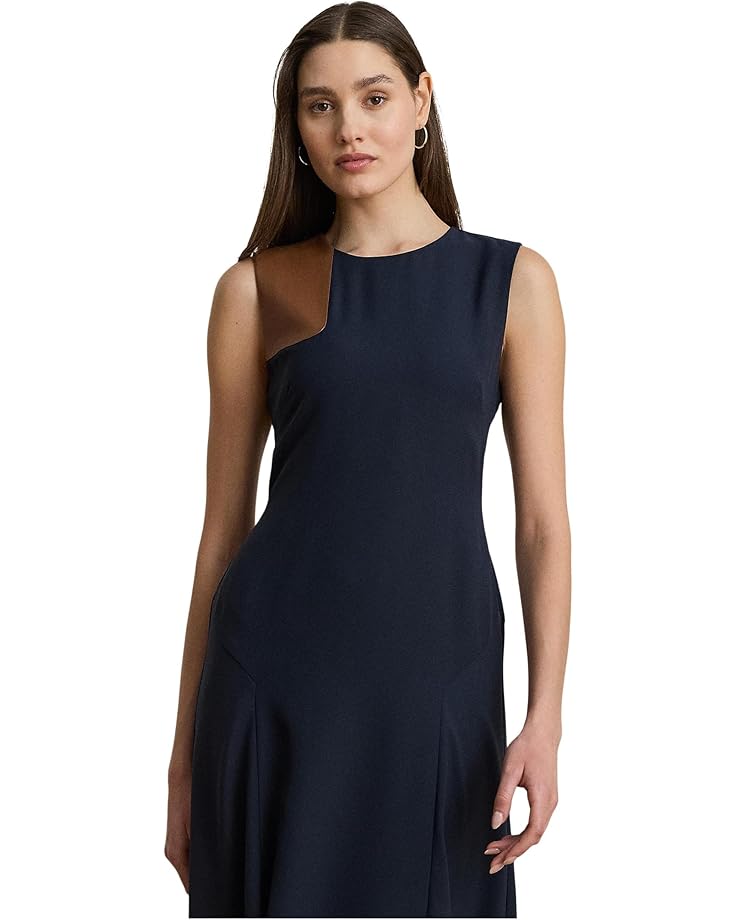 Lauren Ralph Lauren Faux-Leather-Trim Georgette Dress - Main View