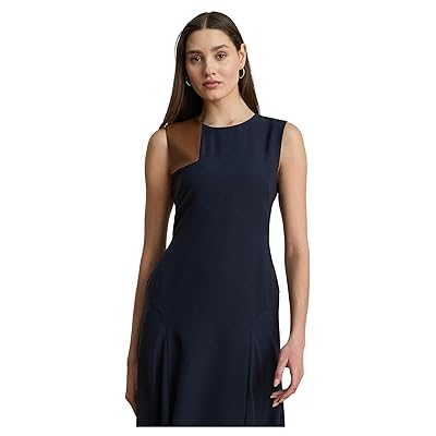 Lauren Ralph Lauren Faux Leather Trim Georgette Dress Women