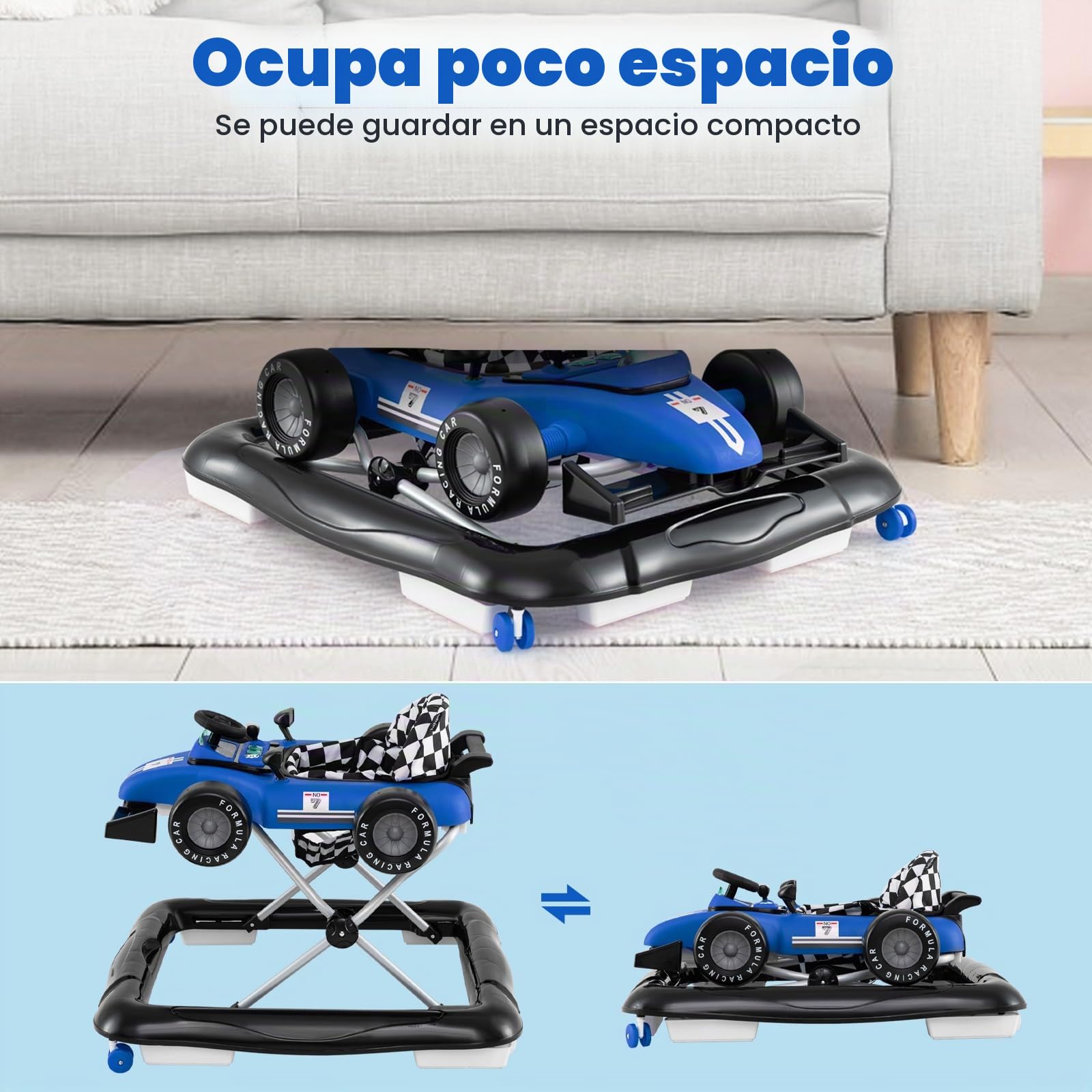 LIFEZEAL Andador Bebé 4 en 1 Escalable con 3 Alturas Ajustables, Carro Plegable con Ruedas Universales, Música y Luces, Andador Actividad para Niño Niña 6-18 Meses Carga 12 kg